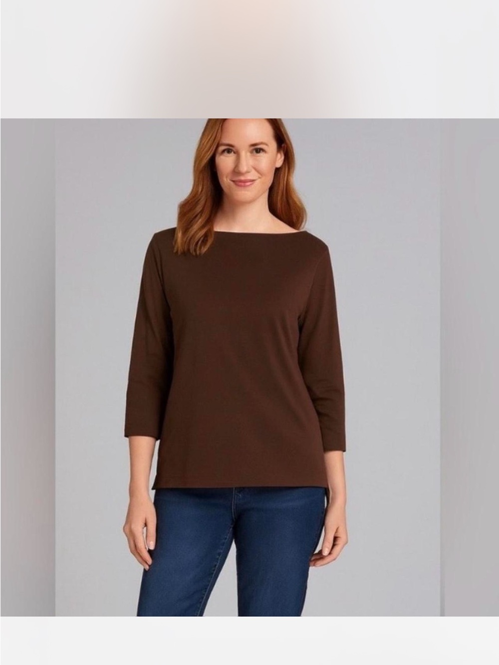 2 Classic Brown& Black 3/4 Sleeve Boatneck Top Size M